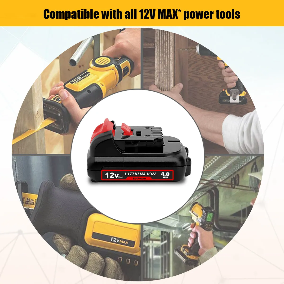 12V 4Ah DCB120 Battery Replacement for Dewalt 12V Max Battery 1.5Ah DCB120 2.0Ah DCB122 3.0Ah DCB124 Dewalt 12v Battery Lithium Ion 3Ah 2Ah 1.5Ah