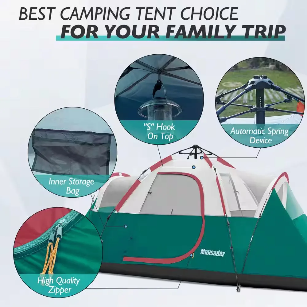 13 Ft. X 7.5 Ft. 6-Person Family Camping Tent Popup Green