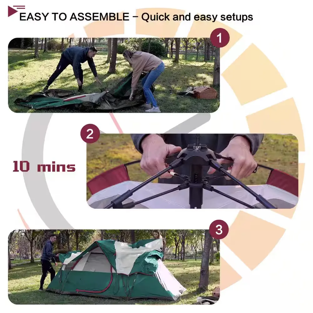 13 Ft. X 7.5 Ft. 6-Person Family Camping Tent Popup Green