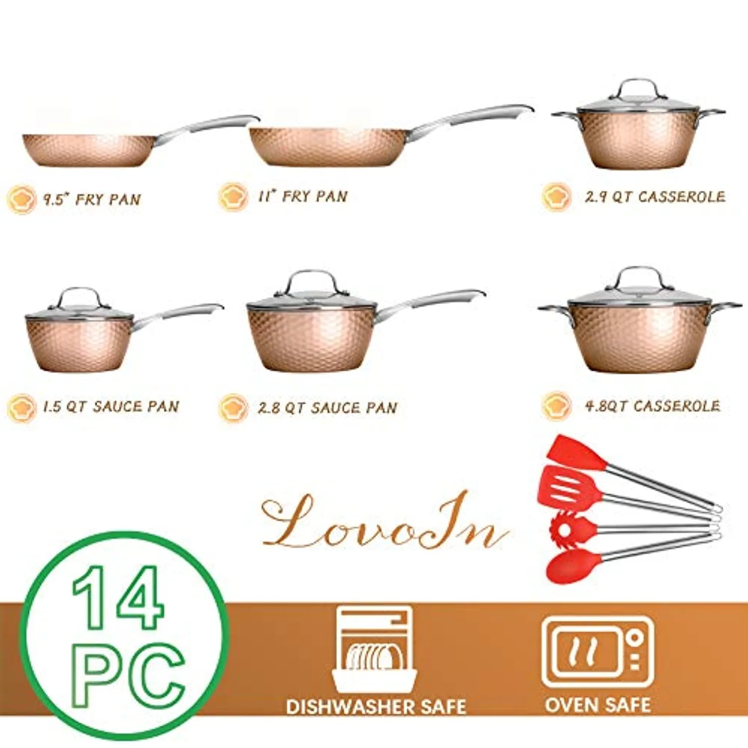14 pcs Non-Stick Cookware Set- Hammered -Dishwasher/Oven/Stovetop
