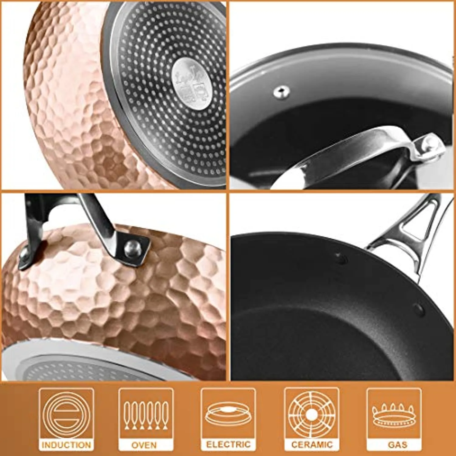 14 pcs Non-Stick Cookware Set- Hammered -Dishwasher/Oven/Stovetop