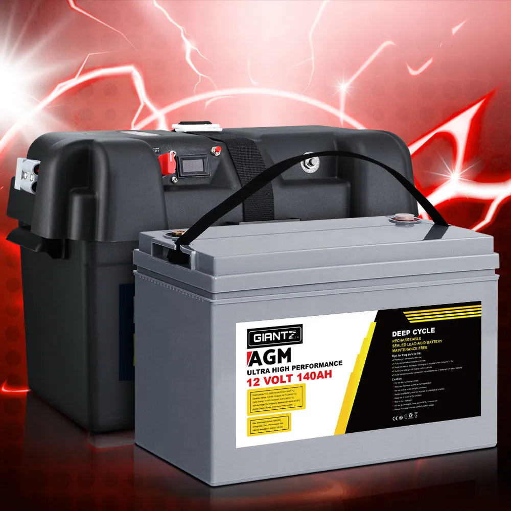 140Ah AGM Deep Cycle Battery & Box, 12V Portable Solar - Giantz