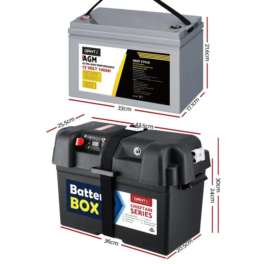 140Ah AGM Deep Cycle Battery & Box, 12V Portable Solar - Giantz