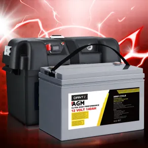 140Ah AGM Deep Cycle Battery & Box, 12V Portable Solar - Giantz