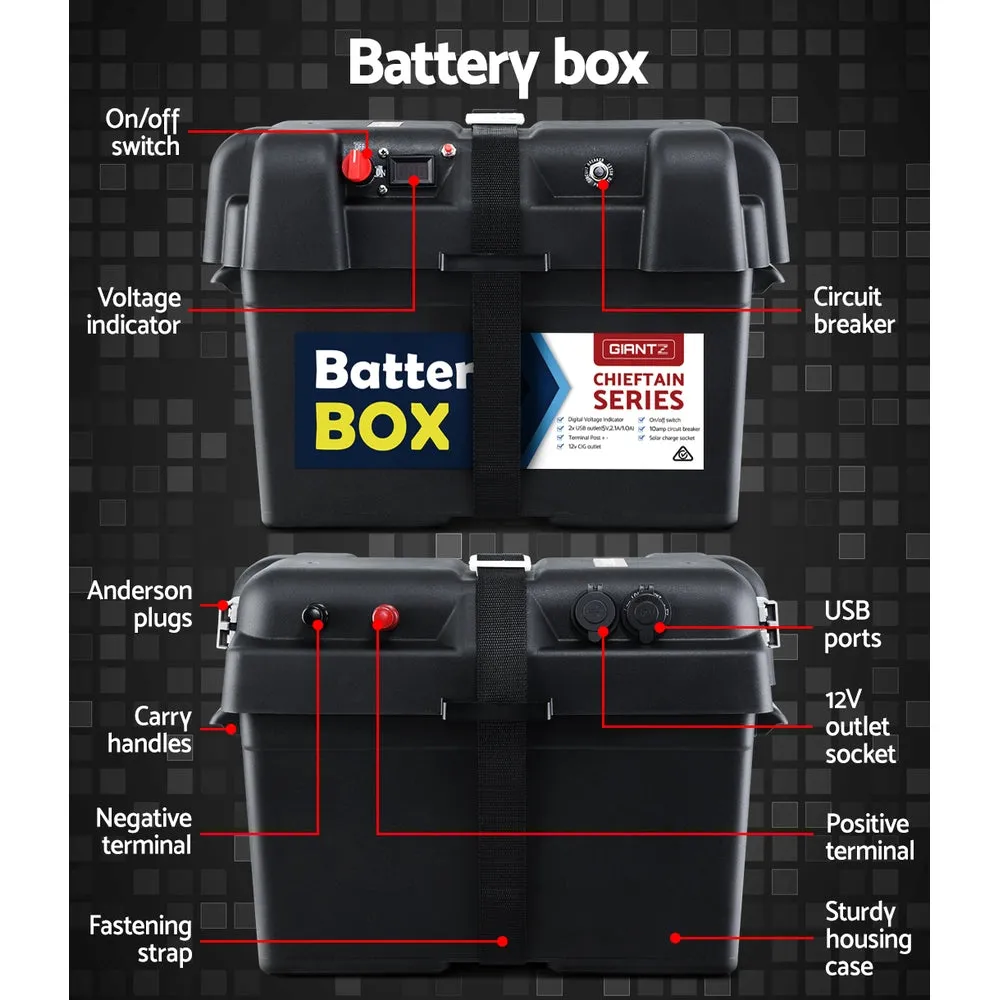 140Ah AGM Deep Cycle Battery & Box, 12V Portable Solar - Giantz