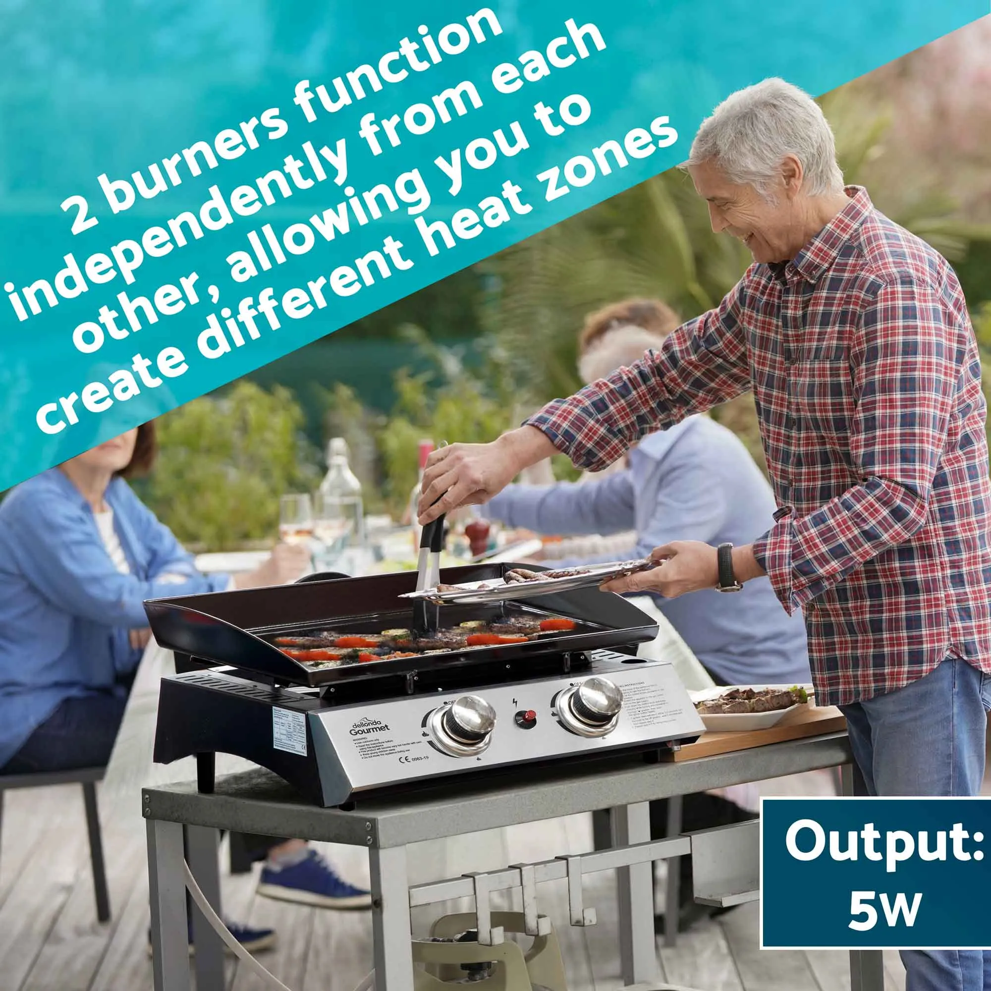 2 Burner Portable Gas Plancha 5kW BBQ Griddle, Stainless Steel - DG21