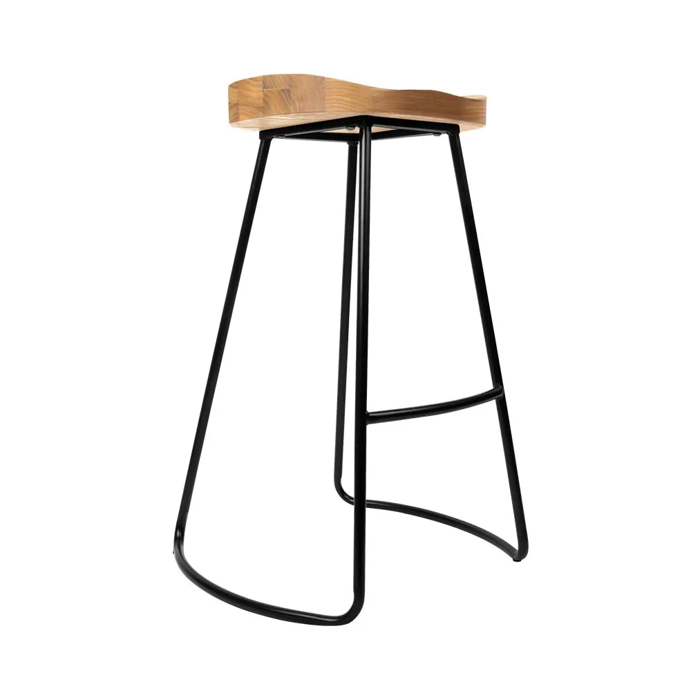 2 Elm Wood Backless Bar Stools