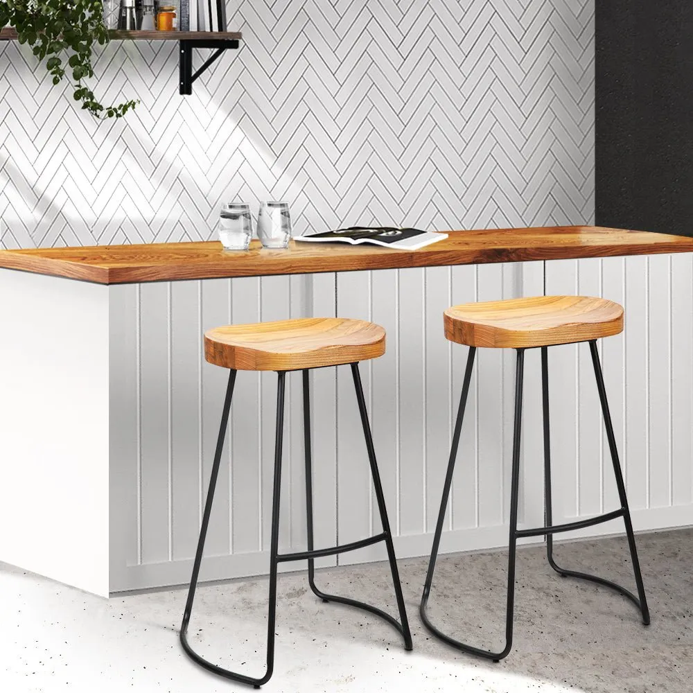 2 Elm Wood Backless Bar Stools