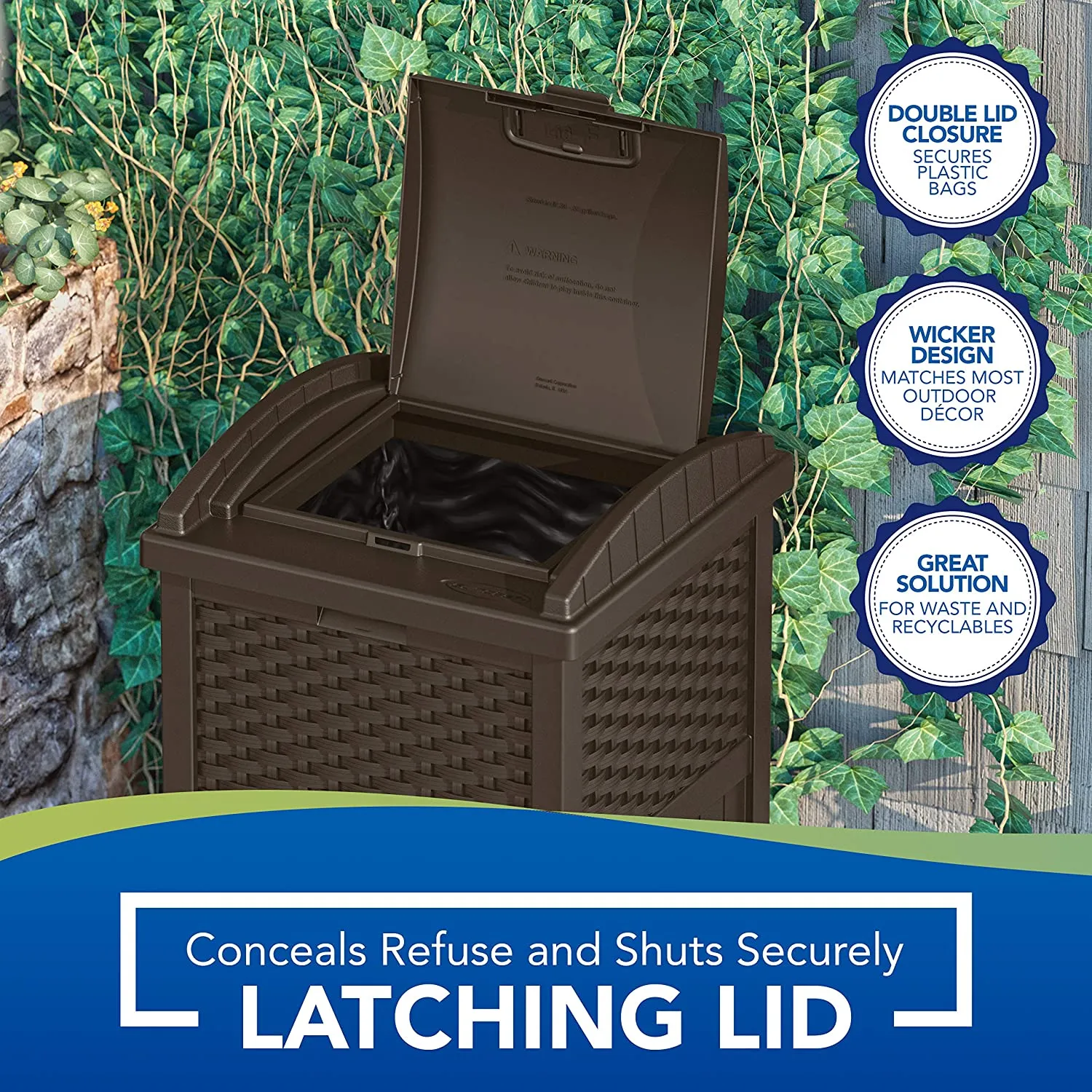 33 Gallon Hideaway Can Resin Outdoor Trash with Lid Use