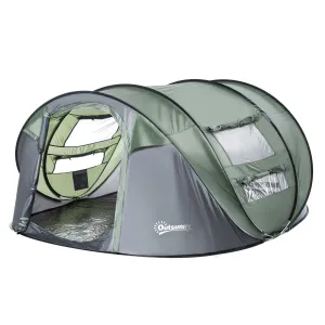 4-5 Person Pop-up Camping Tent Waterproof Family TentWith 2 Mesh Windows & PVC Windows Portable Carry Bag for Outdoor Trip Dark Green