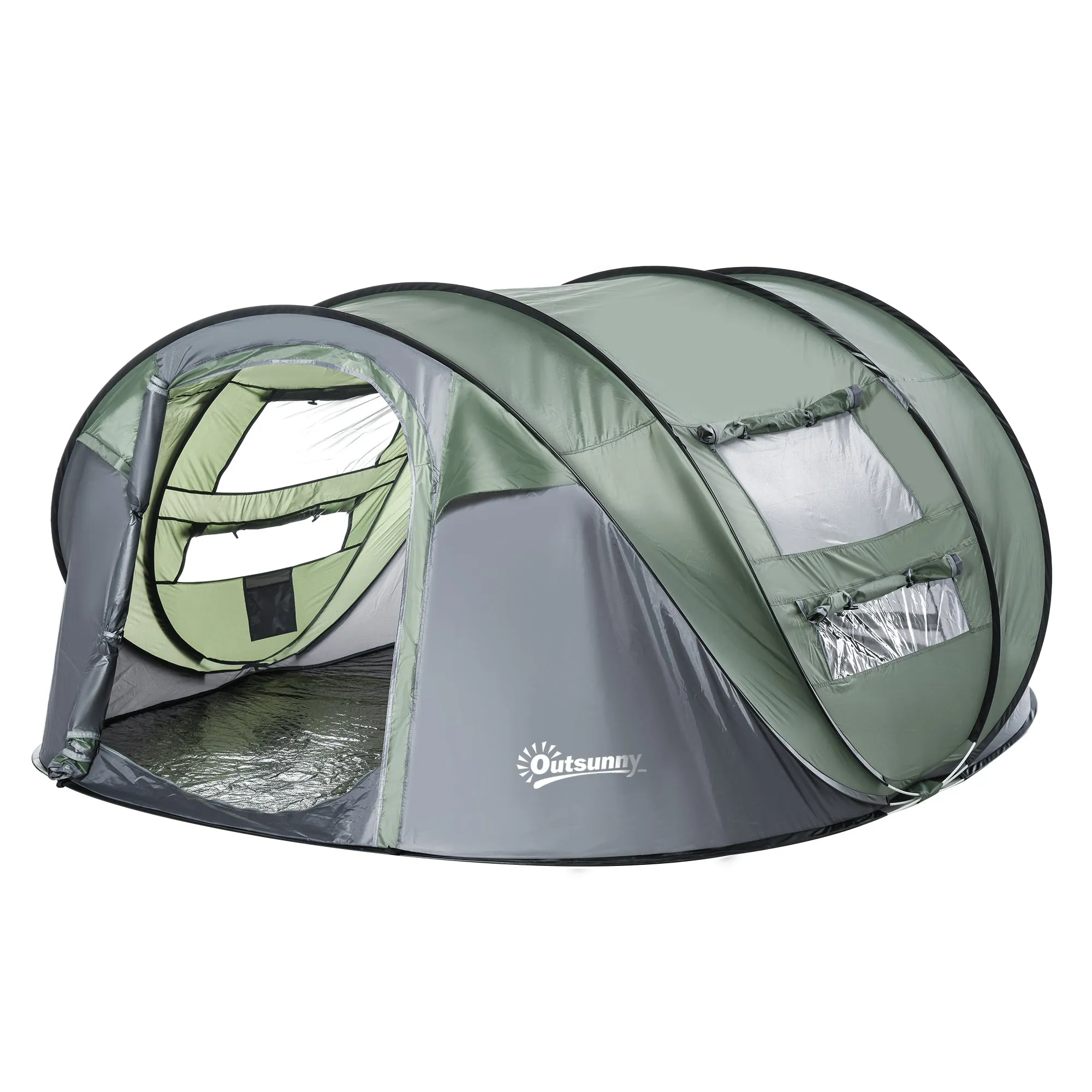 4-5 Person Pop-up Camping Tent Waterproof Family TentWith 2 Mesh Windows & PVC Windows Portable Carry Bag for Outdoor Trip Dark Green