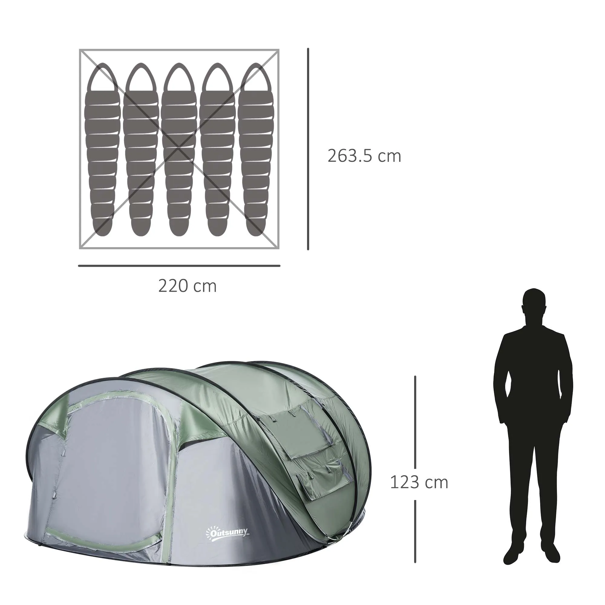 4-5 Person Pop-up Camping Tent Waterproof Family TentWith 2 Mesh Windows & PVC Windows Portable Carry Bag for Outdoor Trip Dark Green