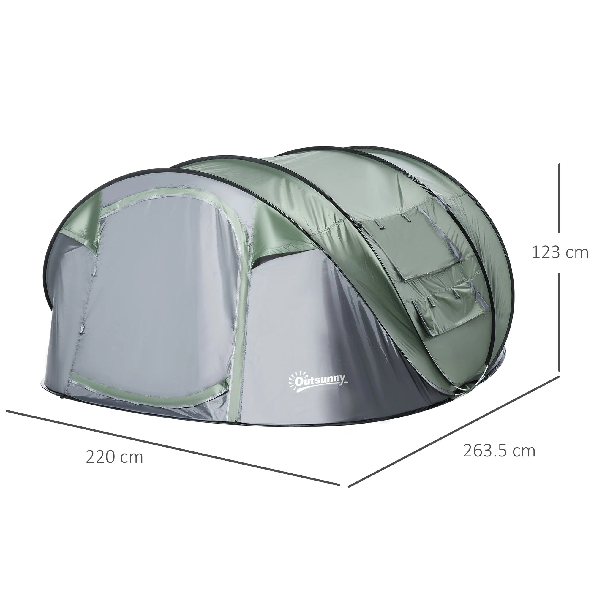 4-5 Person Pop-up Camping Tent Waterproof Family TentWith 2 Mesh Windows & PVC Windows Portable Carry Bag for Outdoor Trip Dark Green