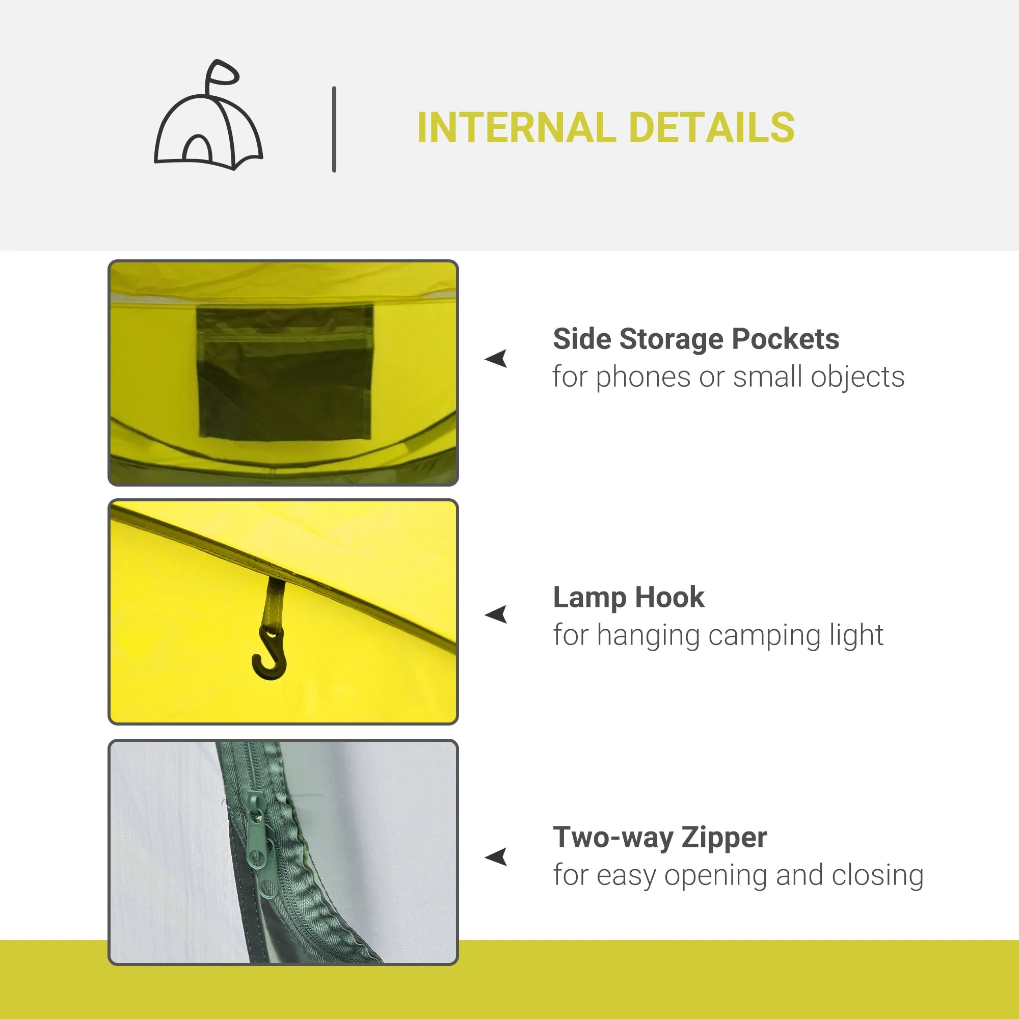 4-5 Person Pop-up Camping Tent Waterproof Family TentWith 2 Mesh Windows & PVC Windows Portable Carry Bag for Outdoor Trip Yellow