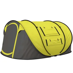 4-5 Person Pop-up Camping Tent Waterproof Family TentWith 2 Mesh Windows & PVC Windows Portable Carry Bag for Outdoor Trip Yellow