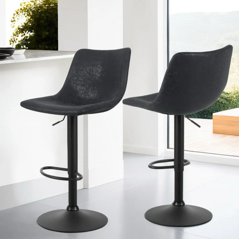 4x Bar Stools | Vintage Leather | Swivel | Gas Lift | Black