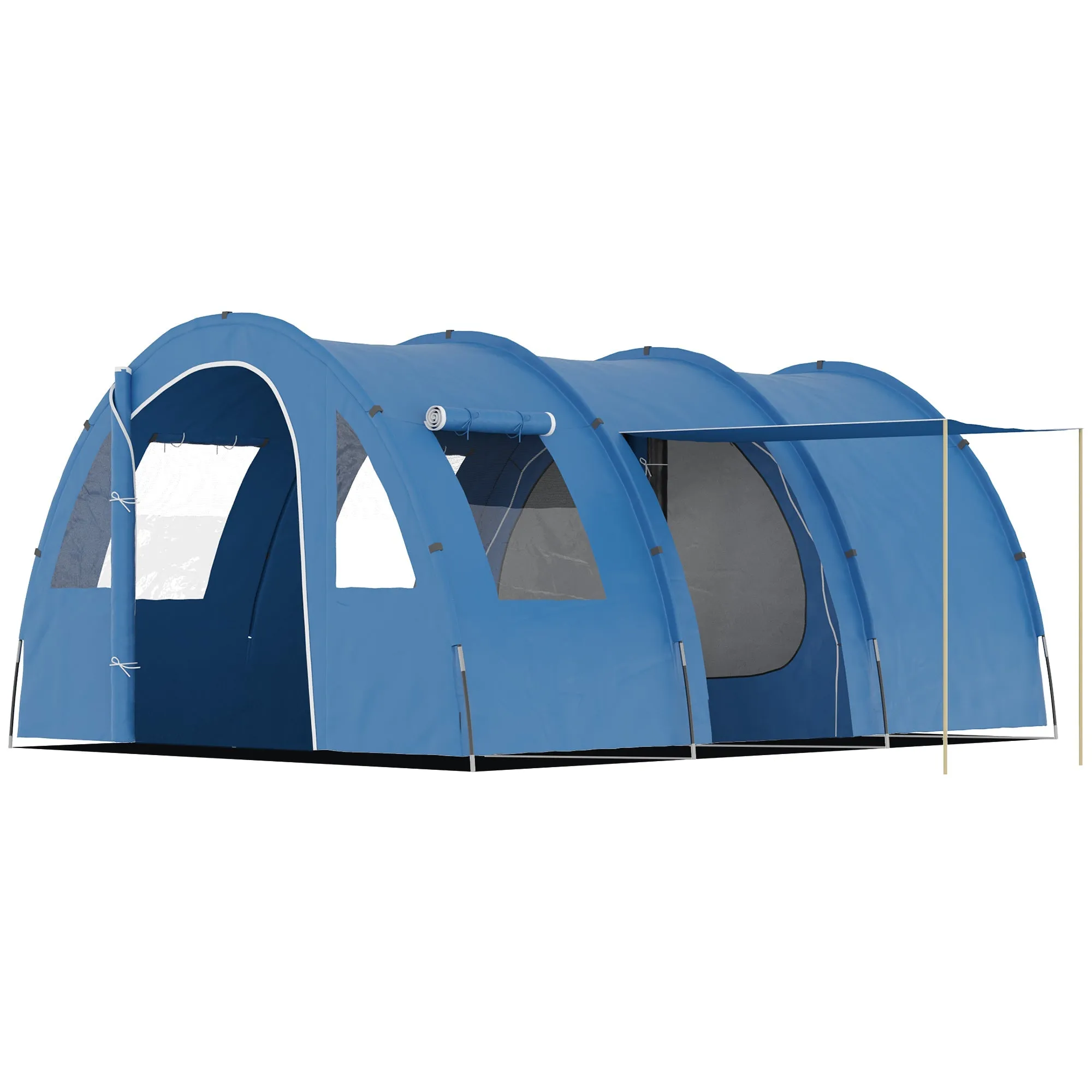 5-6 Man Tunnel Tent Two Room Camping Tent with Sewn-In Floor 2 Doors and Carry Bag 2000mm Water Column for Fishing Hiking Sports
