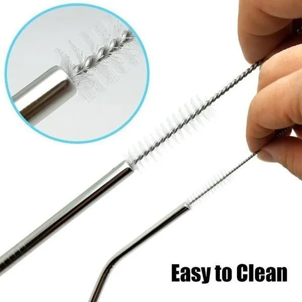 579 Set of 4 Stainless Steel Straws & Brush (2 Straight straws, 2 Bent straws, 1 Brush)