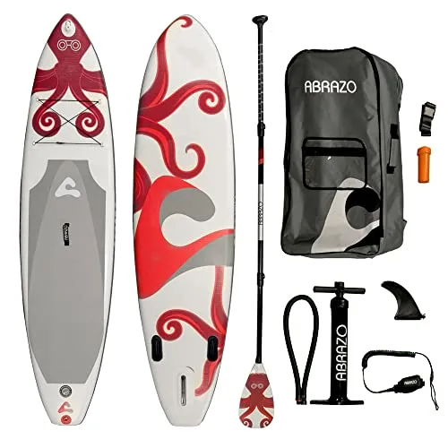 abrazo Inflatable Stand Up Paddle Board – Durable, Thick and Slip Resistant Inflatable Paddle Board with SUP Accessories, Includes Patch Repair Kit, Hand Pump, Ankle Cuff and Leash, and SUP Carry Bag