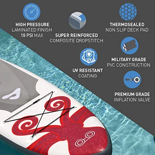 abrazo Inflatable Stand Up Paddle Board – Durable, Thick and Slip Resistant Inflatable Paddle Board with SUP Accessories, Includes Patch Repair Kit, Hand Pump, Ankle Cuff and Leash, and SUP Carry Bag