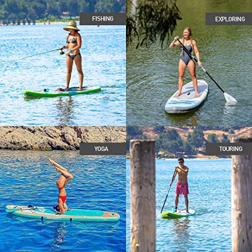 abrazo Inflatable Stand Up Paddle Board – Durable, Thick and Slip Resistant Inflatable Paddle Board with SUP Accessories, Includes Patch Repair Kit, Hand Pump, Ankle Cuff and Leash, and SUP Carry Bag
