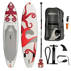 abrazo Inflatable Stand Up Paddle Board – Durable, Thick and Slip Resistant Inflatable Paddle Board with SUP Accessories, Includes Patch Repair Kit, Hand Pump, Ankle Cuff and Leash, and SUP Carry Bag