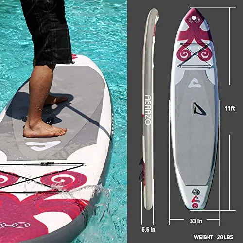 abrazo Inflatable Stand Up Paddle Board – Durable, Thick and Slip Resistant Inflatable Paddle Board with SUP Accessories, Includes Patch Repair Kit, Hand Pump, Ankle Cuff and Leash, and SUP Carry Bag