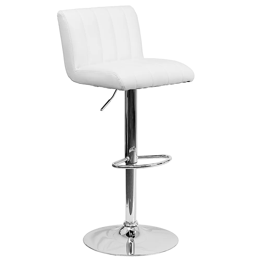 Alamont Home - Contemporary Vinyl Vertical Stitch Adjustable Height Barstool (set of 2) - White