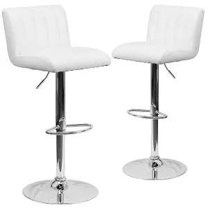 Alamont Home - Contemporary Vinyl Vertical Stitch Adjustable Height Barstool (set of 2) - White