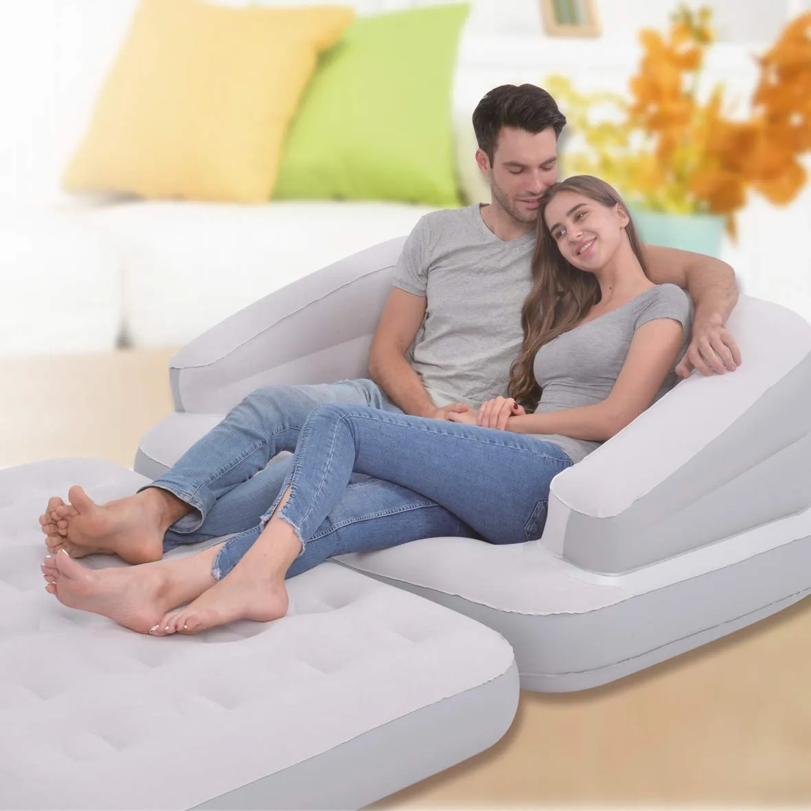Avenli 88170 5-in-1 Inflatable Flocked Sofa Bed/Grey/Easy to Inflate/Ideal for Camping, Festivals or Spare Bed
