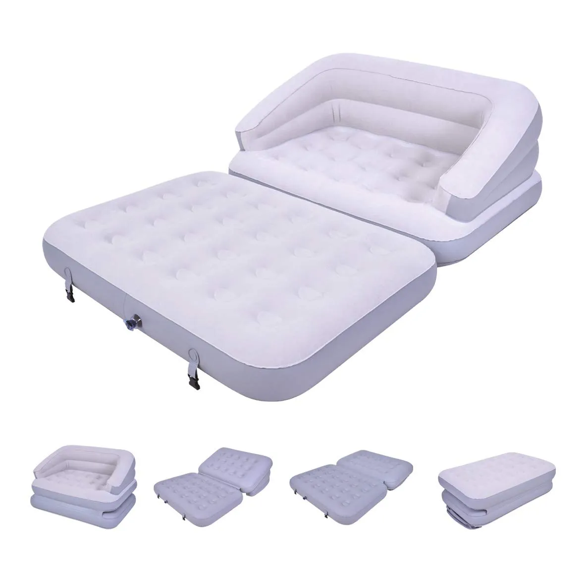 Avenli 88170 5-in-1 Inflatable Flocked Sofa Bed/Grey/Easy to Inflate/Ideal for Camping, Festivals or Spare Bed