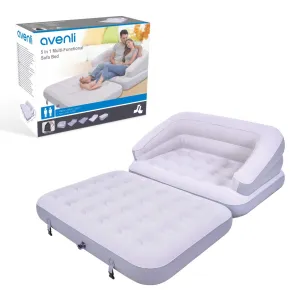 Avenli 88170 5-in-1 Inflatable Flocked Sofa Bed/Grey/Easy to Inflate/Ideal for Camping, Festivals or Spare Bed
