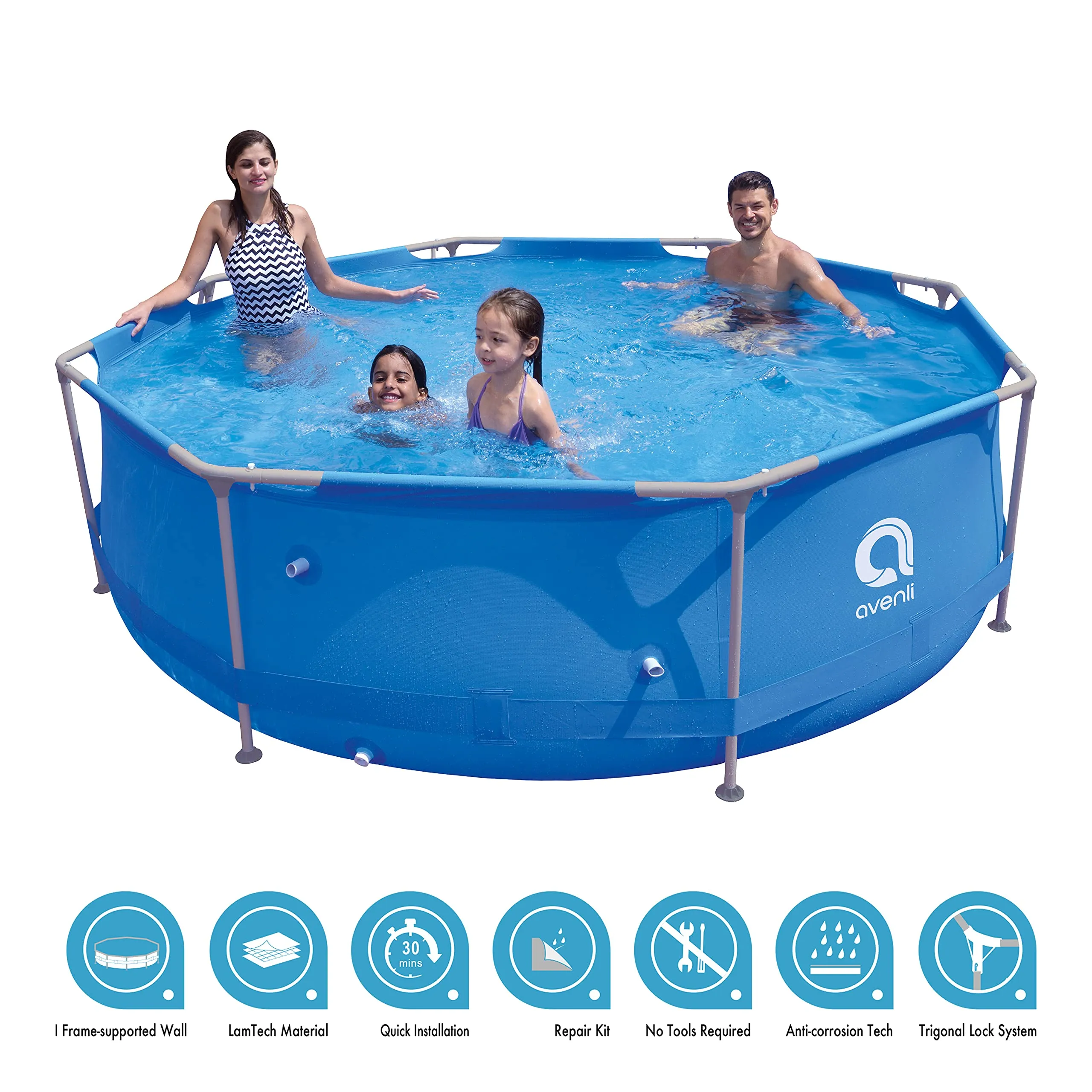 Avenli 98249 10ft Round Super Steel Family Pool/Heavy Duty Material/Easy to Install/Anti-Corrosion Technology/Ideal for Summer Garden Parties and BBQs