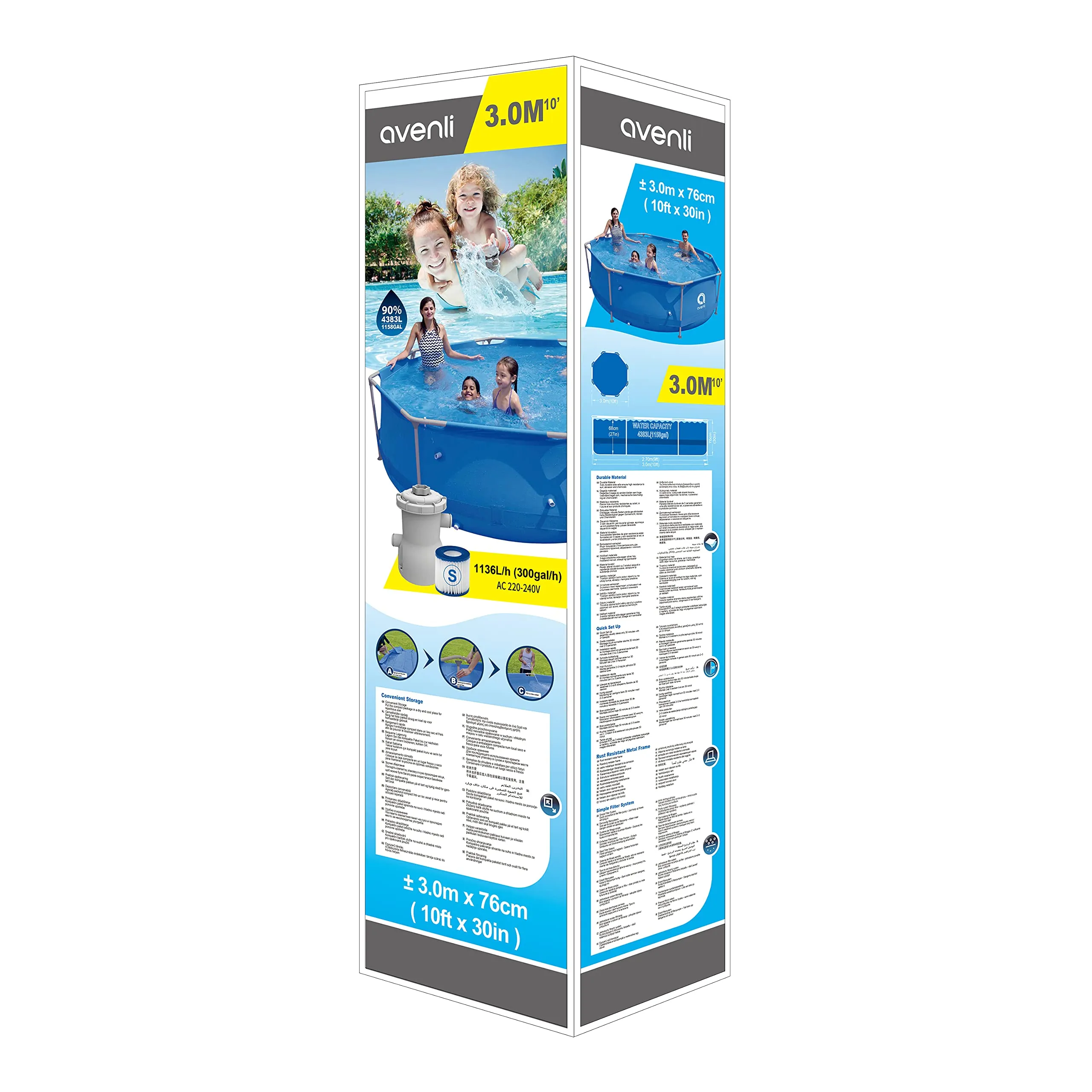 Avenli 98249 10ft Round Super Steel Family Pool/Heavy Duty Material/Easy to Install/Anti-Corrosion Technology/Ideal for Summer Garden Parties and BBQs