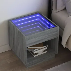 Bedside Table with Infinity LED Grey Sonoma 50x50x50 cm