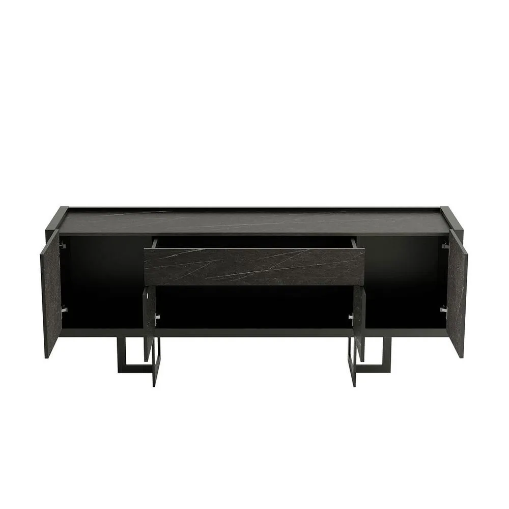 Celine 70.86 Buffet Stand with Push to Open Doors and Steel Legs in Off White and Nude Mosaic Wood By Manhattan Comfort