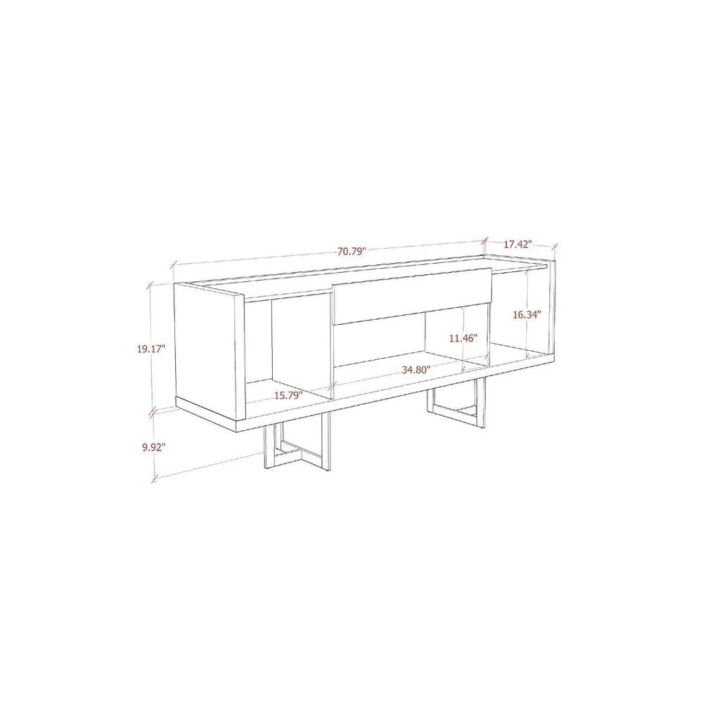 Celine 70.86 Buffet Stand with Push to Open Doors and Steel Legs in Off White and Nude Mosaic Wood By Manhattan Comfort