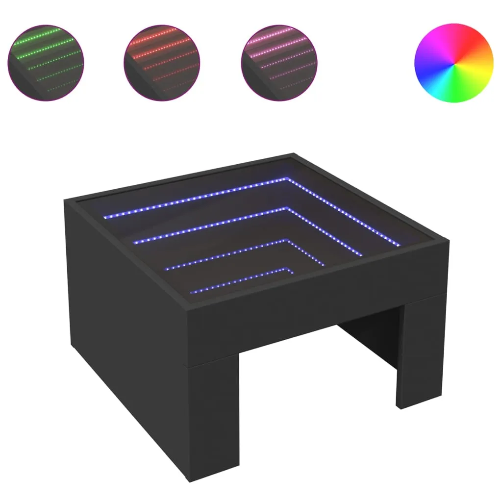 Coffee Table with Infinity LED Black 50x50x30 cm