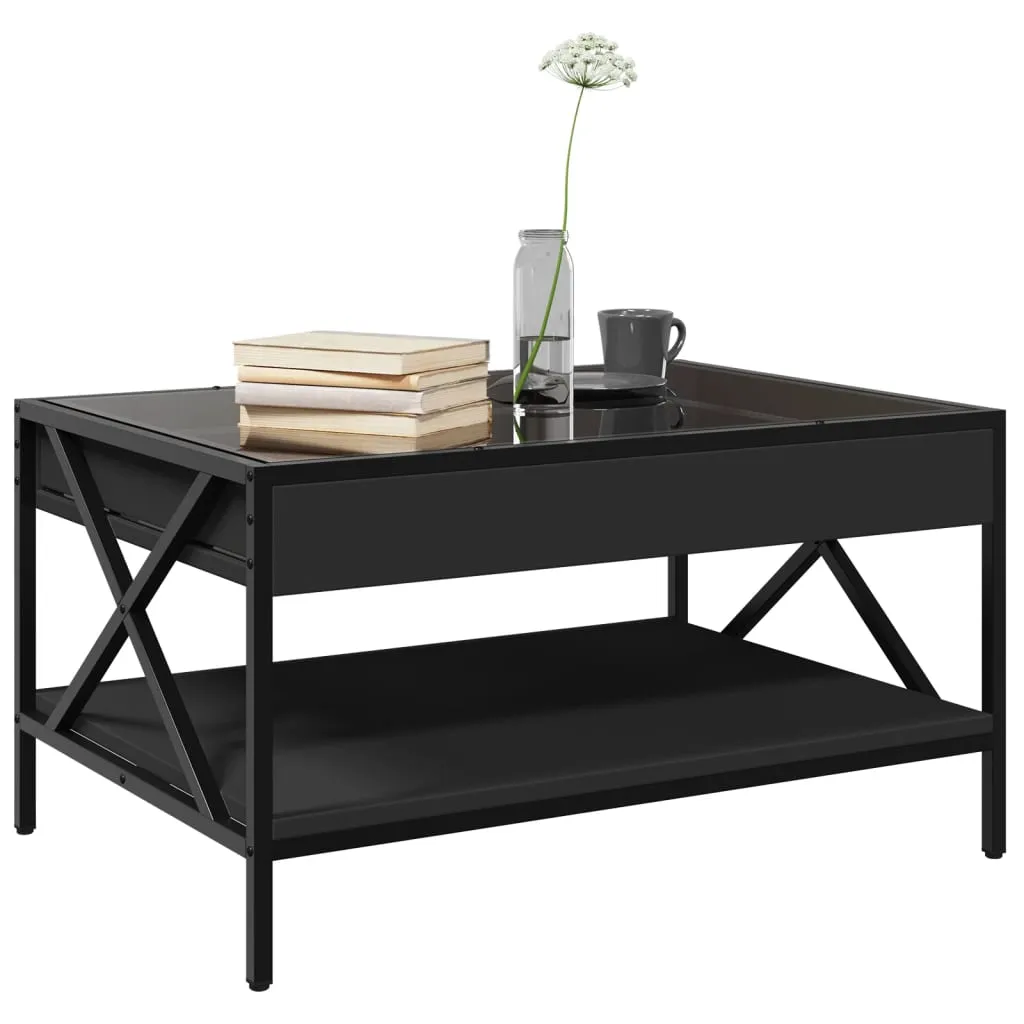 Coffee Table with Infinity LED Black 70x50x38 cm