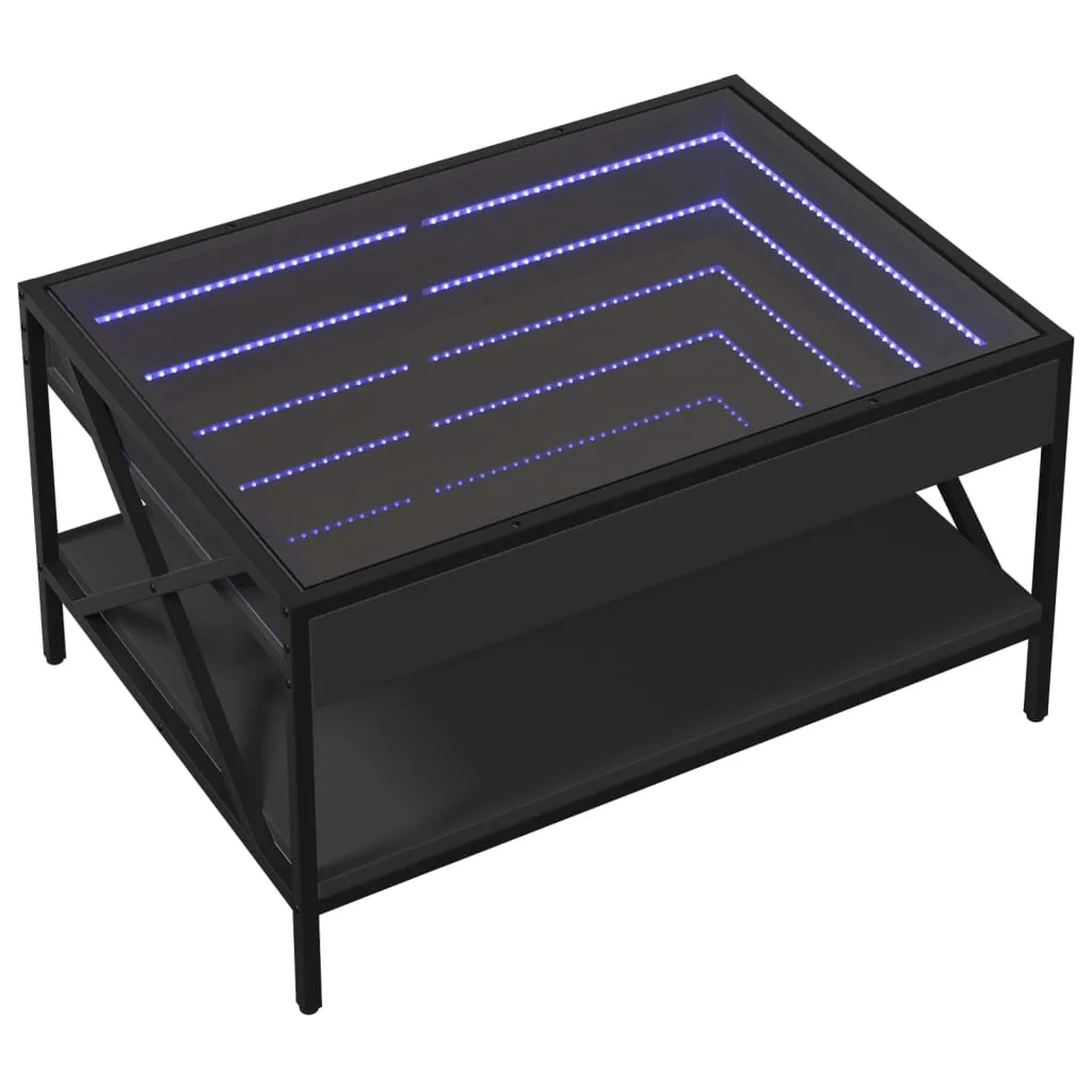 Coffee Table with Infinity LED Black 70x50x38 cm