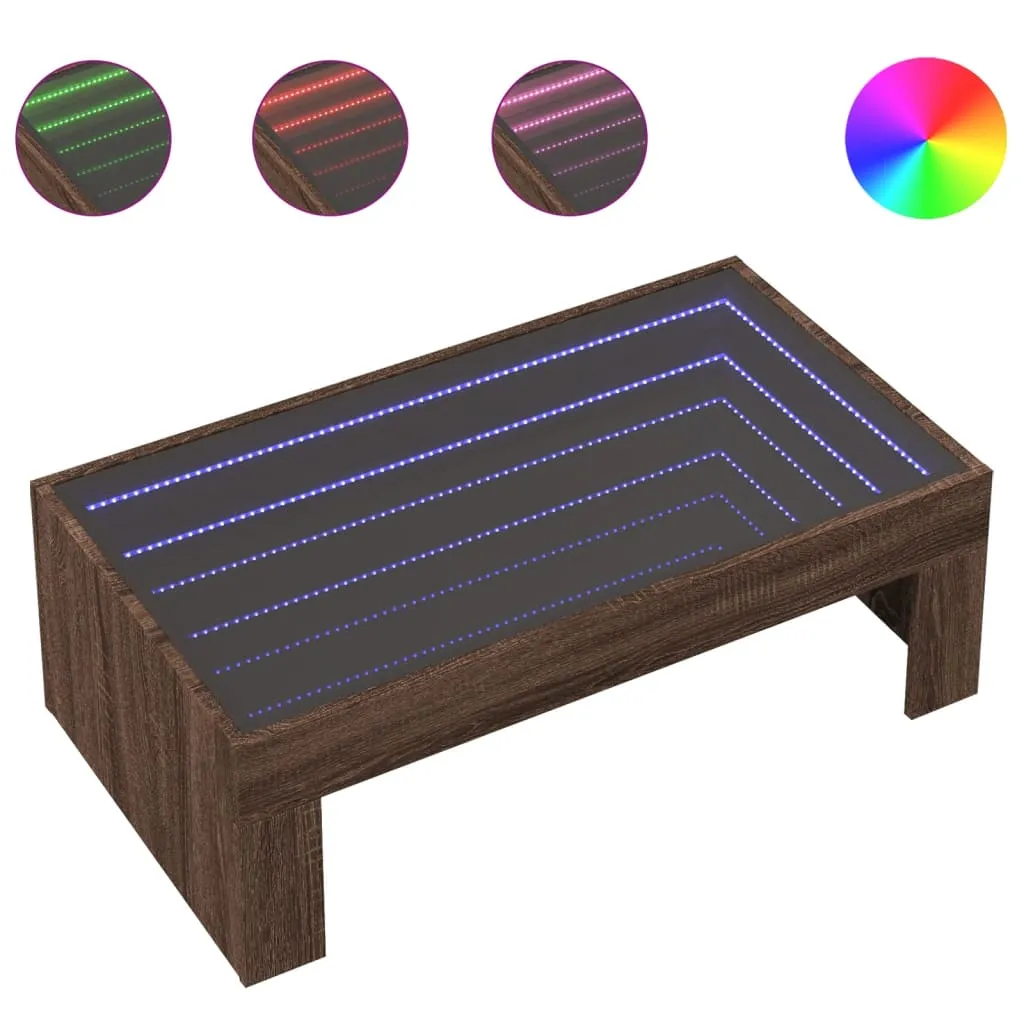 Coffee Table with Infinity LED Brown Oak 90x50x30 cm
