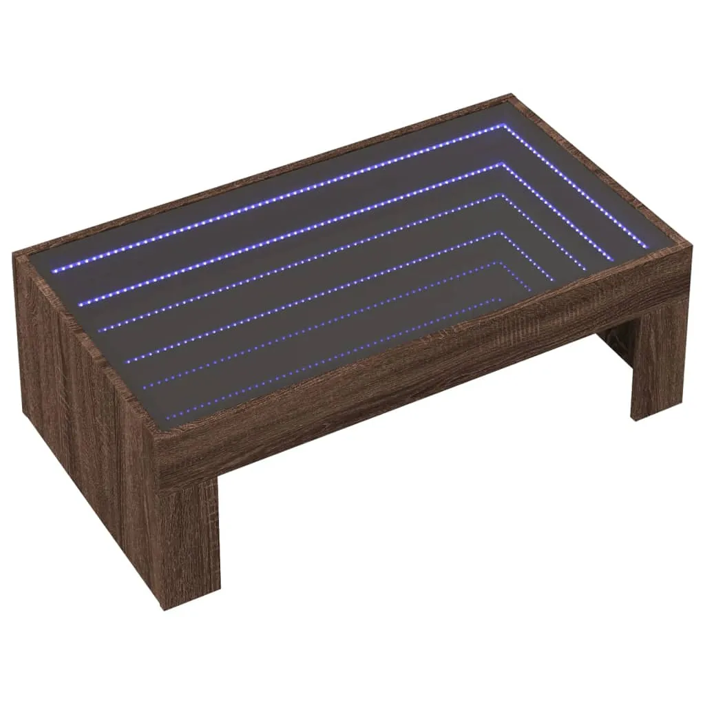 Coffee Table with Infinity LED Brown Oak 90x50x30 cm