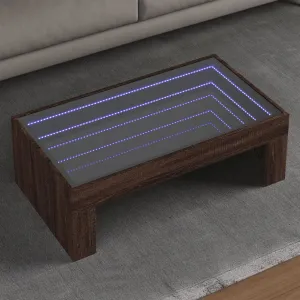 Coffee Table with Infinity LED Brown Oak 90x50x30 cm