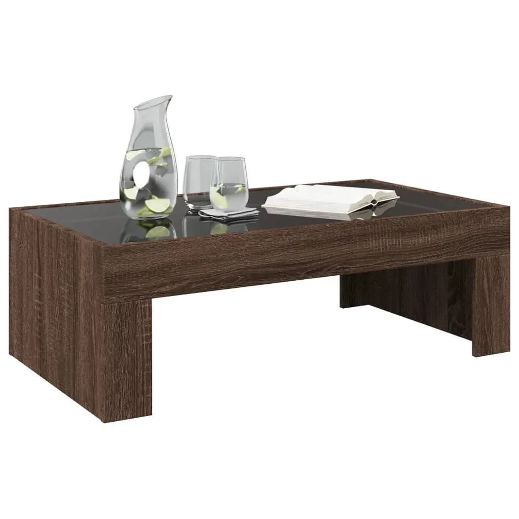 Coffee Table with Infinity LED Brown Oak 90x50x30 cm