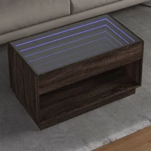 Coffee Table with Infinity LED Brown Oak 90x50x50 cm