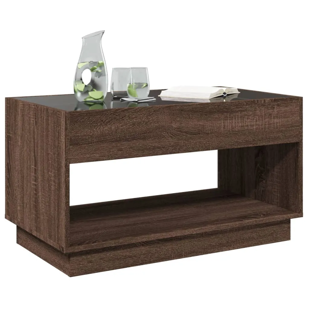 Coffee Table with Infinity LED Brown Oak 90x50x50 cm