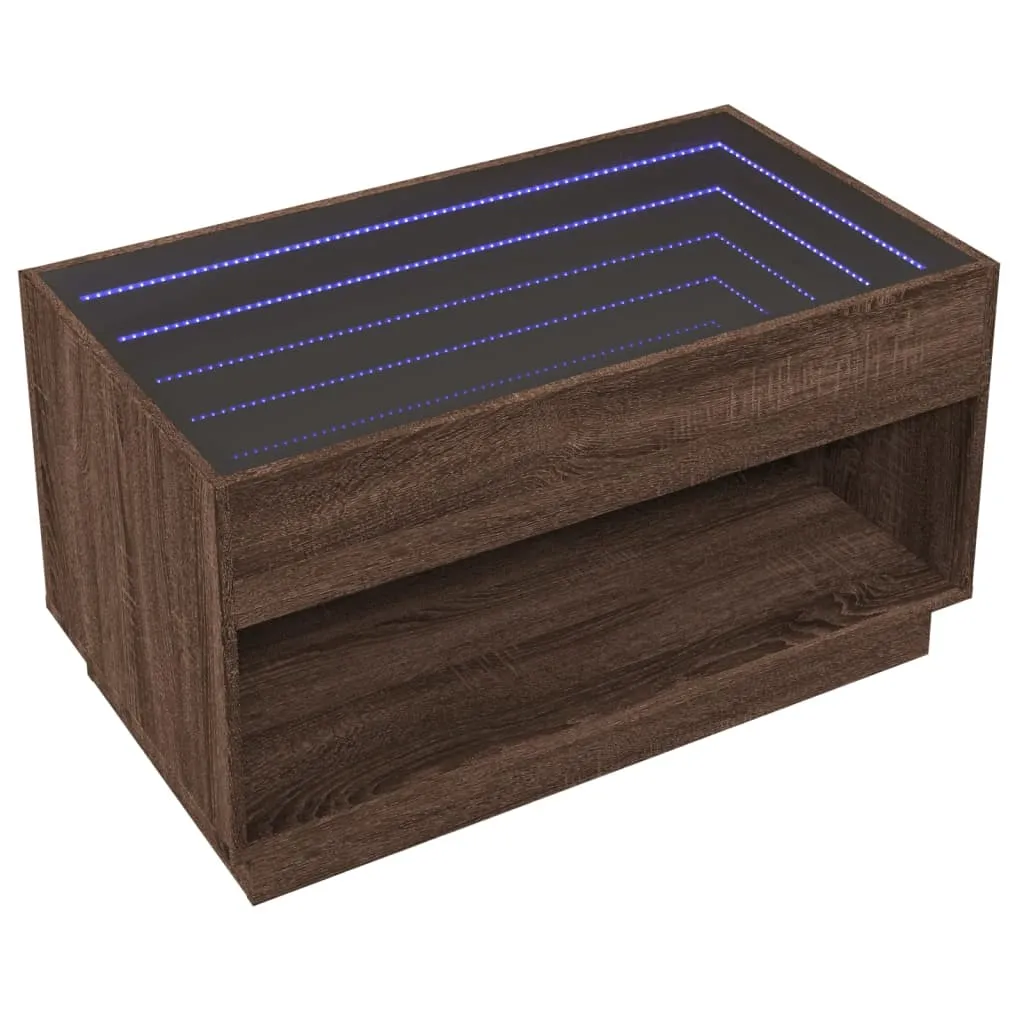 Coffee Table with Infinity LED Brown Oak 90x50x50 cm
