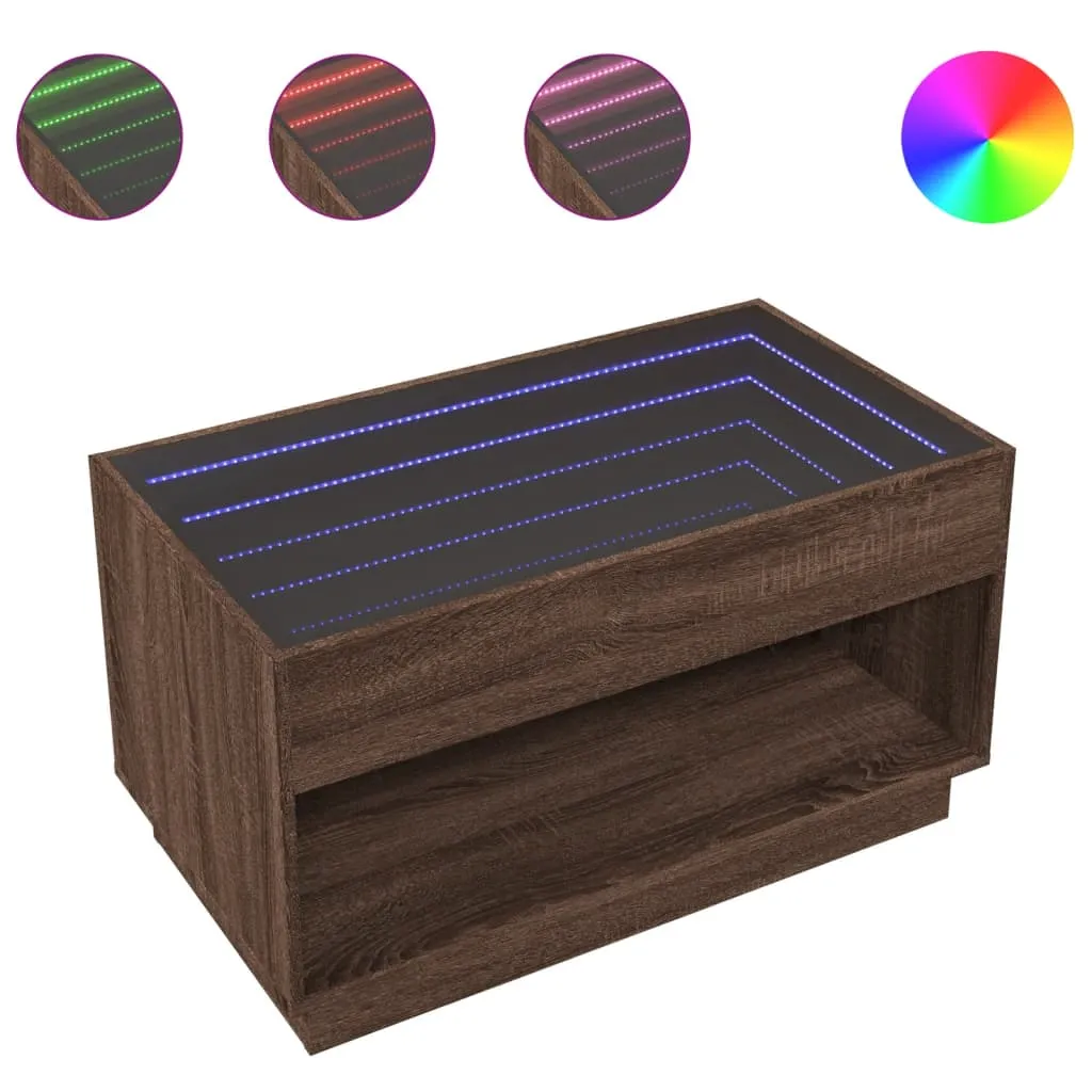 Coffee Table with Infinity LED Brown Oak 90x50x50 cm
