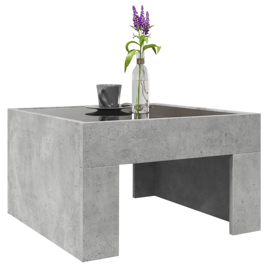Coffee Table with Infinity LED Concrete Grey 50x50x30 cm
