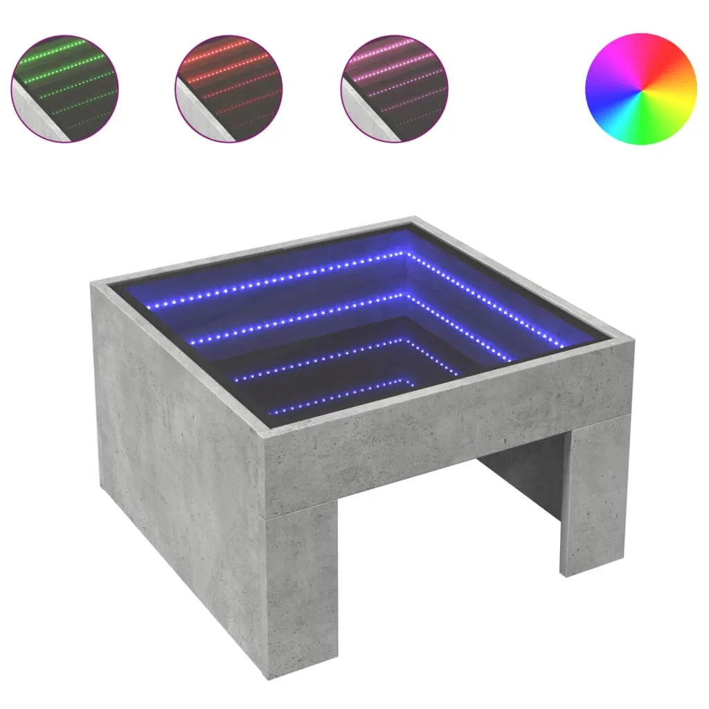 Coffee Table with Infinity LED Concrete Grey 50x50x30 cm